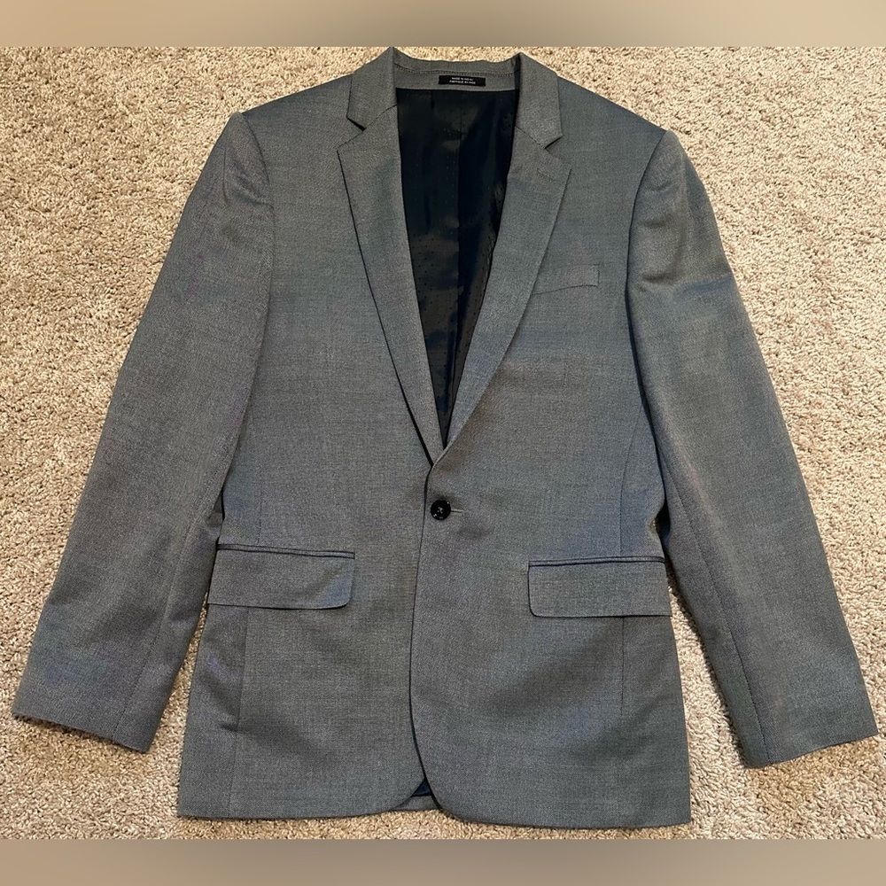 Express Men’s Charcoal Grey Suit Jacket Size 36R Pin Dot Modern Fit Wool Blend